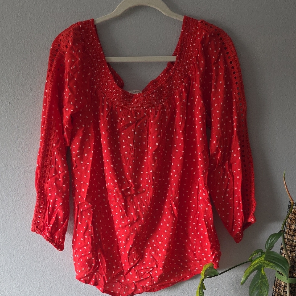 Maurices Red and White Polka Dot Blouse